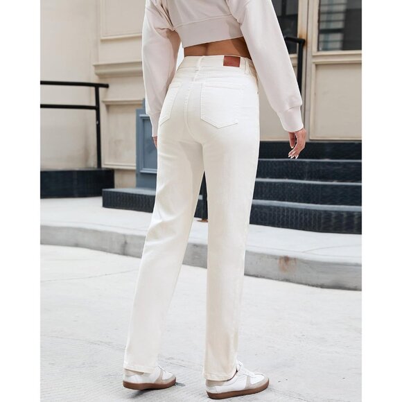 High Waisted Womens Jeans Stretchy Denim Straight Leg with Pockets for Casual - Picture 2 of 6